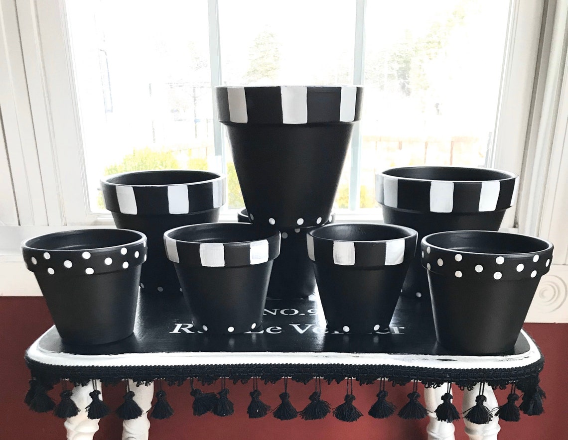 Black and White Garden Pots Mix and Match Sizes and Patterns Etsy