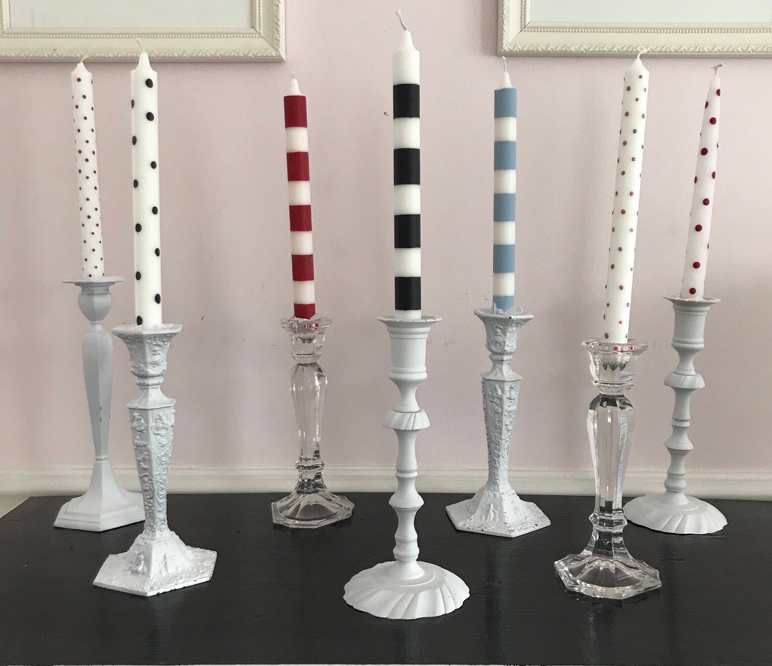 Striped Candles Polka Dot Candles Tapers Set of 2 Etsy
