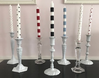 Striped candles, polka dot candles, tapers  set of 2