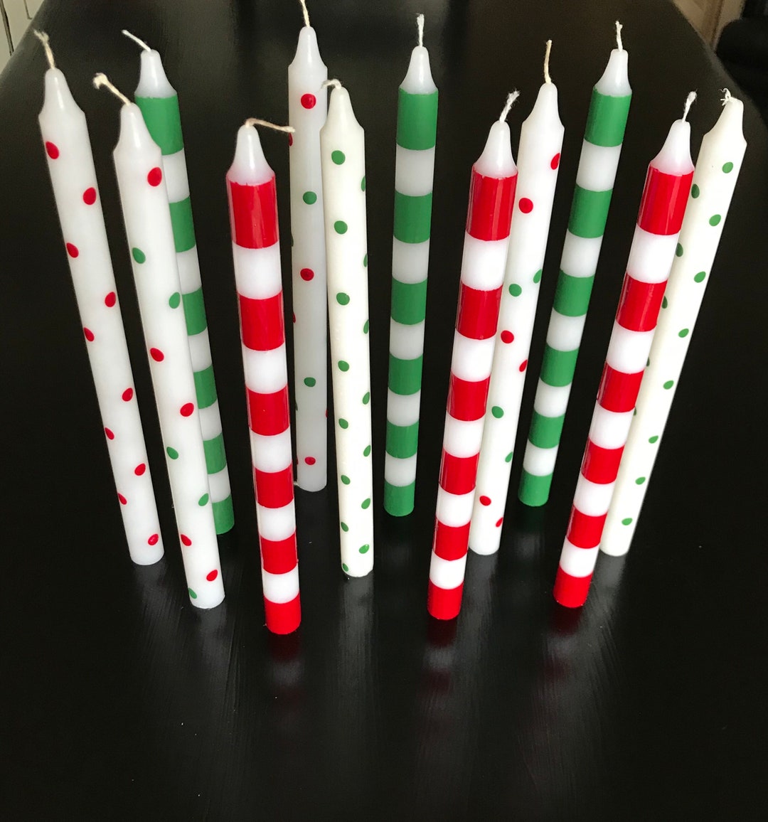 Christmas Tapers, Christmas Striped or Polka Dot Taper Candles, Set of 2 Tapers Etsy
