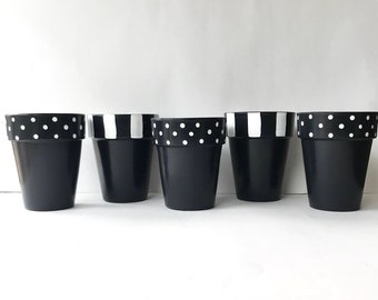 Set of 5 pots, black and white flower pots