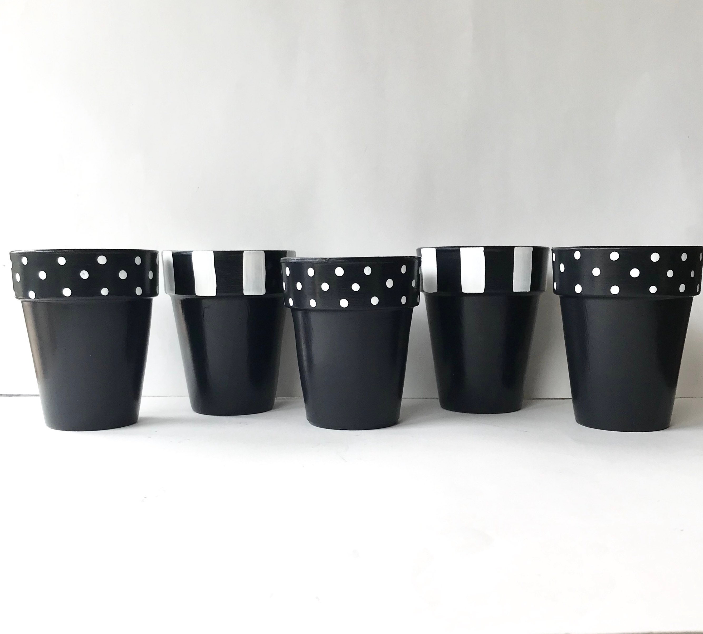 Set of 5 pots black and white flower pots Etsy