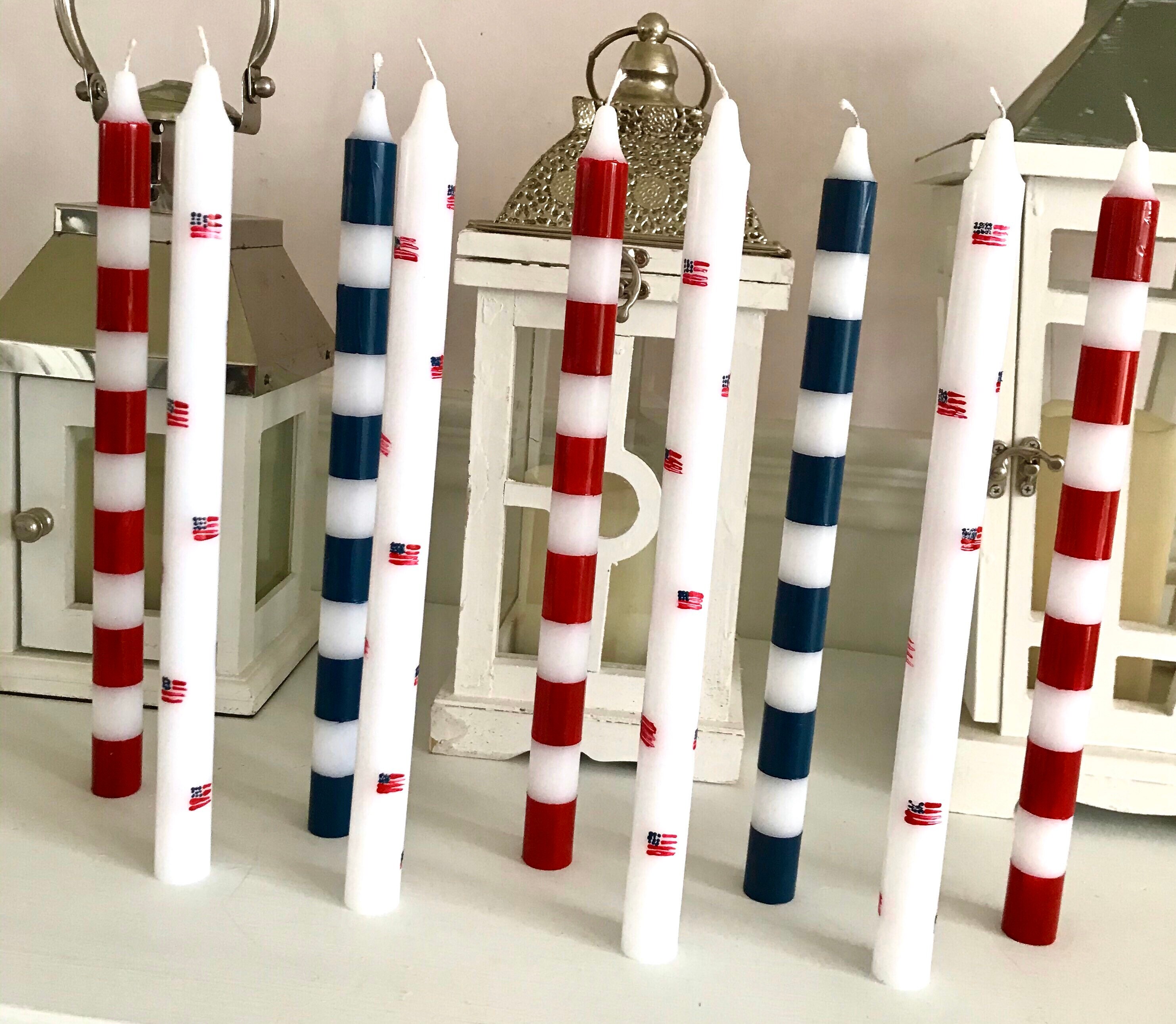 Striped Taper Candles Red White and Blue Taper Candles Pair Etsy Sweden