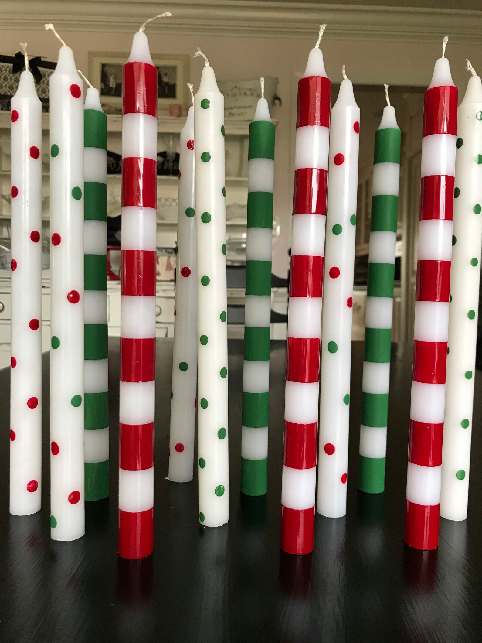 Christmas tapers set of 2 tapers Christmas Striped taper Etsy
