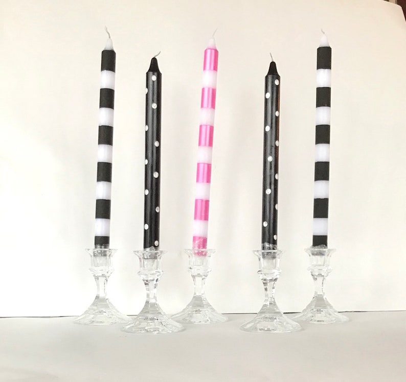Striped Candles Polka Dot Candles Tapers Set of 2 Etsy