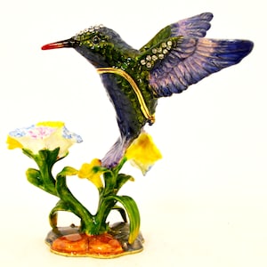 Ciel Collectables Humming Bird Trinket Box, Hand Painted Enamel, Hand Set Swarovski Crystal