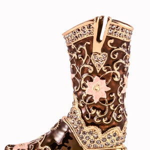 Ciel Collectables Boot Trinket Box. Hand Painted Enamel with Swarovski Crystal Have Black & Brown Color Option to Choos From.