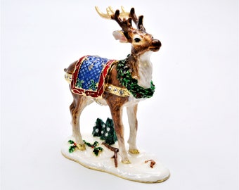 Holiday Reindeer Trinket Box. Hand Crafted with Swarovski Crystals & Enamel with Gold Plating.