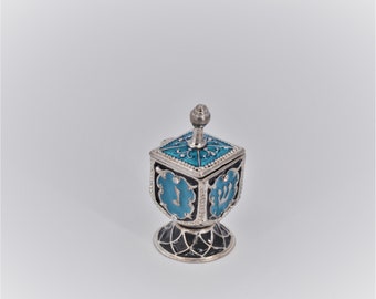 Hand Crafted Dreidel Trinket Box on Stand. Made with Enamel & Swarovski Crystals.