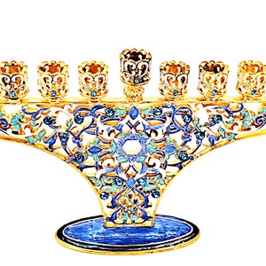 Bejeweled Decorative Menorah Candle Holder. Hand Painted Enamel With ...