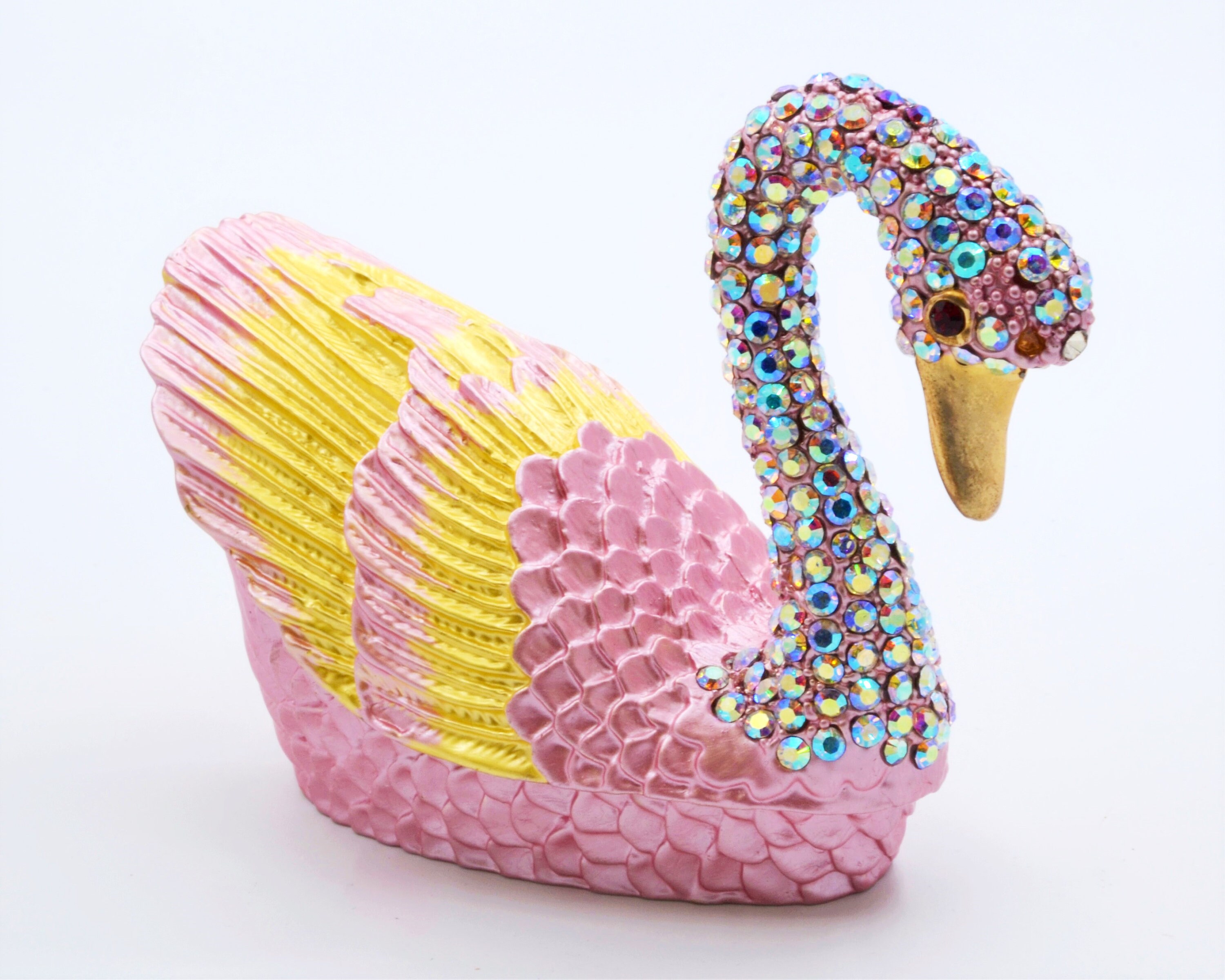 Big Pink Swan Trinket Box by Ciel Collectables. Hand Set Swarovski Crystals with Enamel.