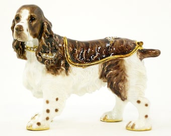 Ciel Collectables Springer Spaniel hondensnuisterijdoosje. Handgeschilderd email en Oostenrijkse kristallen
