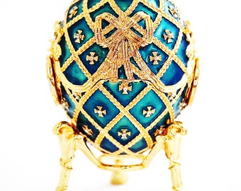 1916 Faberge Egg Design Trinket Box. Hand Crafted with Swarovski Crystals & Enamel with Gold Plating. Free Shipping