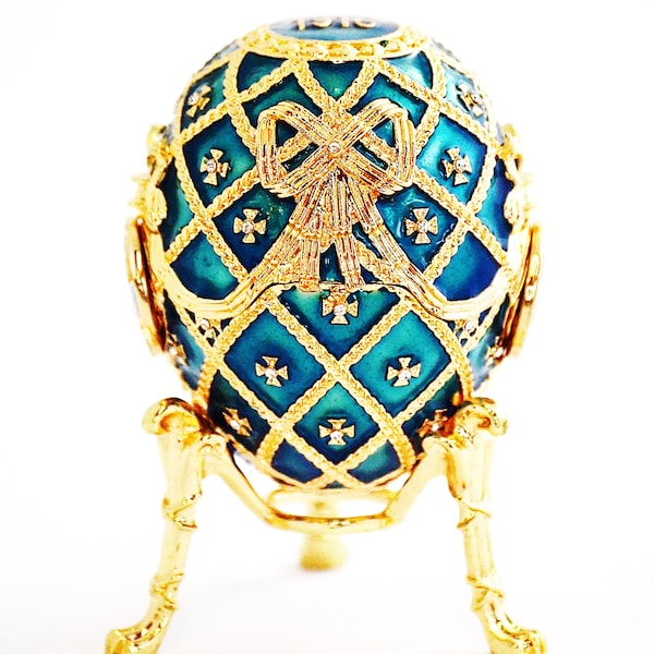 1916 Faberge Egg Design Trinket Box. Hand Crafted with Swarovski Crystals & Enamel with Gold Plating. Free Shipping