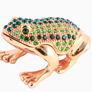 All Jeweled Frog Trinket Box. Hand Set Colorful Swarovski Crystals with Gold Plating. Gift Box Included