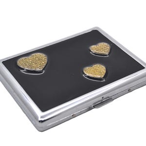 Decorative ID/Business Card Holder with Hearts Design. Hand Painted Black Enamel