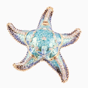 Ciel Collectables Star Fish Trinket Box, Hand Painted Blue Enamel, Hand Set Clear Swarovski Crystal