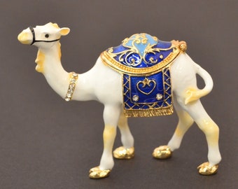 Hand Made Arabian Camel Trinket Box by Ciel Collectables. Hand Made with Swarovski Crystals and White Blue Enamel. Free First Class Shipping