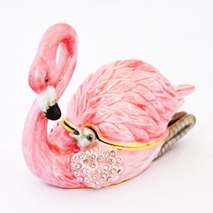 Handmade Flamingo & Baby Trinket Box By Ciel. Made with Austrian Crystals and Pink Enamel.