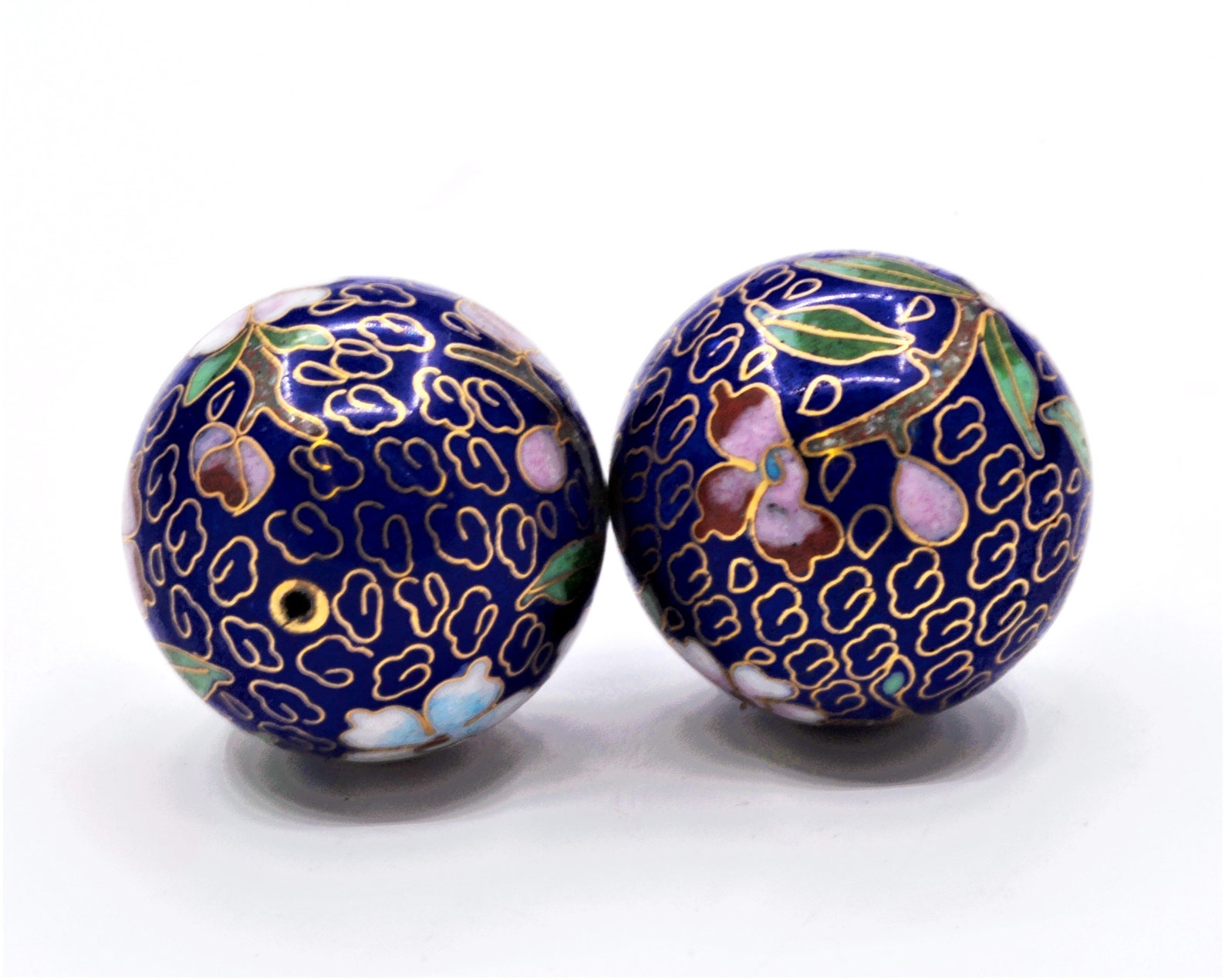 2pcs 30 Mm Cloisonne Enamel Beads. Hand Painted in Floral Etsy