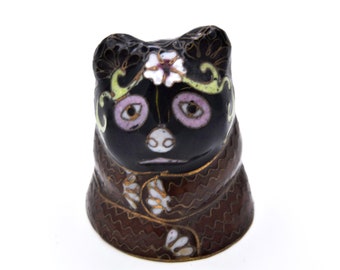Panda chino vintage de cloisonné. Esmalte pintado a mano con estampado floral. Envío gratuito.