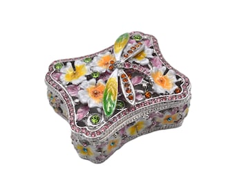 Caja para joyas Ciel Floral Dragonfly. Muy detallada, elaborada con cristales austriacos y esmalte.
