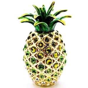 Jeweled Big Pineapple Trinket Box. Hand Set All Swarovski Crystals with Enamel & Gold Plating.