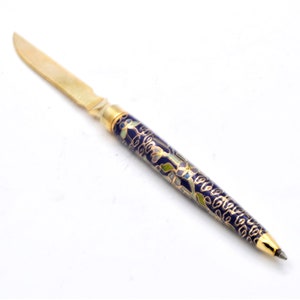 Vintage Cloisonne Enamel Ballpoint Pen with Letter Opener. Hand Crafted with Amazing Details.
