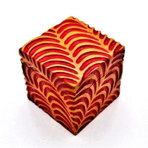 Cube Shape Small Track Design Box. Hand Crafted From Stone in Beautiful Red Color