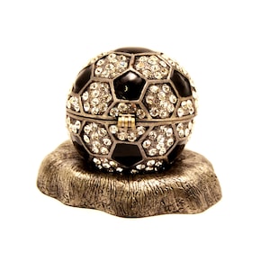 Bejeweled Soccer Ball Trinket Box with Stand. Hand Made with Swarovski Crystals & Enamel
