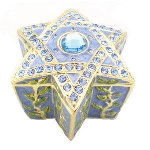Ciel Collectables Davidstern Trinket Box. Hand Set Swarovski Kristallen & Blauer Emaille