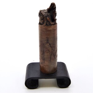 Vintage Hand Carved Dragon Soapstone Chop. Bonus Carved in Bottom & Includes Display Stand. Free Shipping.