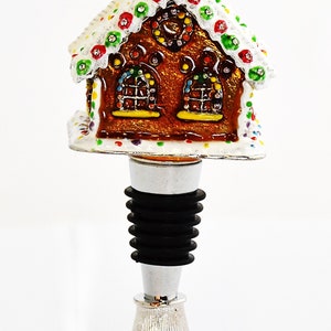 Ginger Bread House Trinket Box & Bottle Stopper. Hand Painted Enamel with Swarovski Crystals.