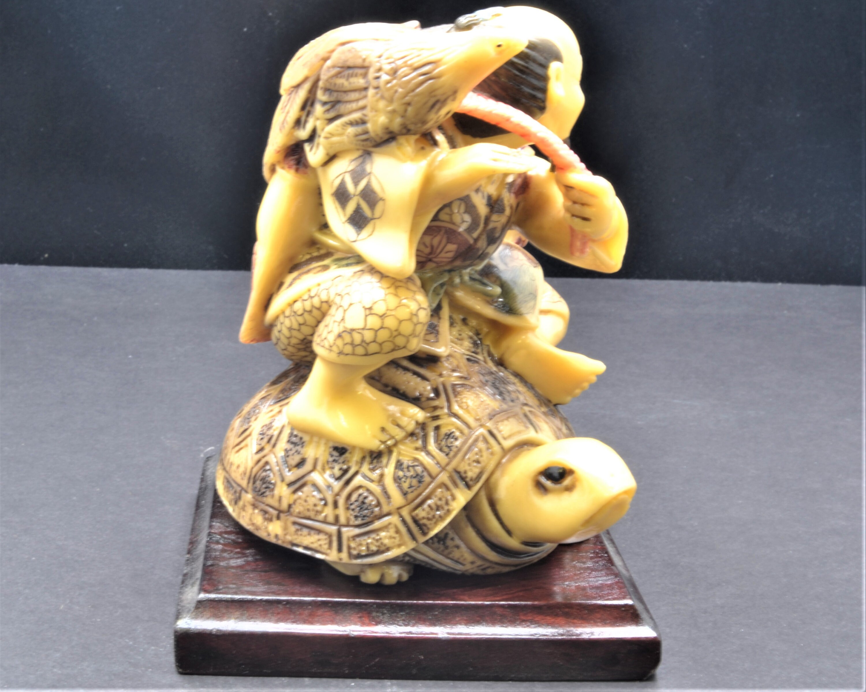 Vintage Traditional Man on Turtle Figurine. Okimono Hand Carved of ...