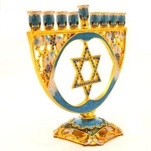 Decorative Menorah With Star of David. Hand Made With Blue Enamel ...
