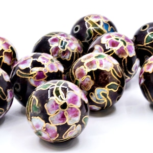 2pc 20 mm Vintage Cloisonne Beads. Hand Crafted Fine Details with Floral Designs