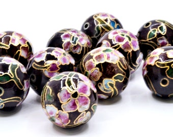 2pc 20 mm Vintage Cloisonne Beads. Hand Crafted Fine Details with Floral Designs