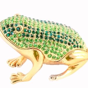Bejeweled Frog Trinket Box. Hand Set Green Swarovski Crystals with Gold Plating.  Free Shipping