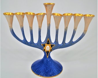 Just Decorative Hand Painted Menorah with Star of David. Hand Set Faux Peal & Enamel
