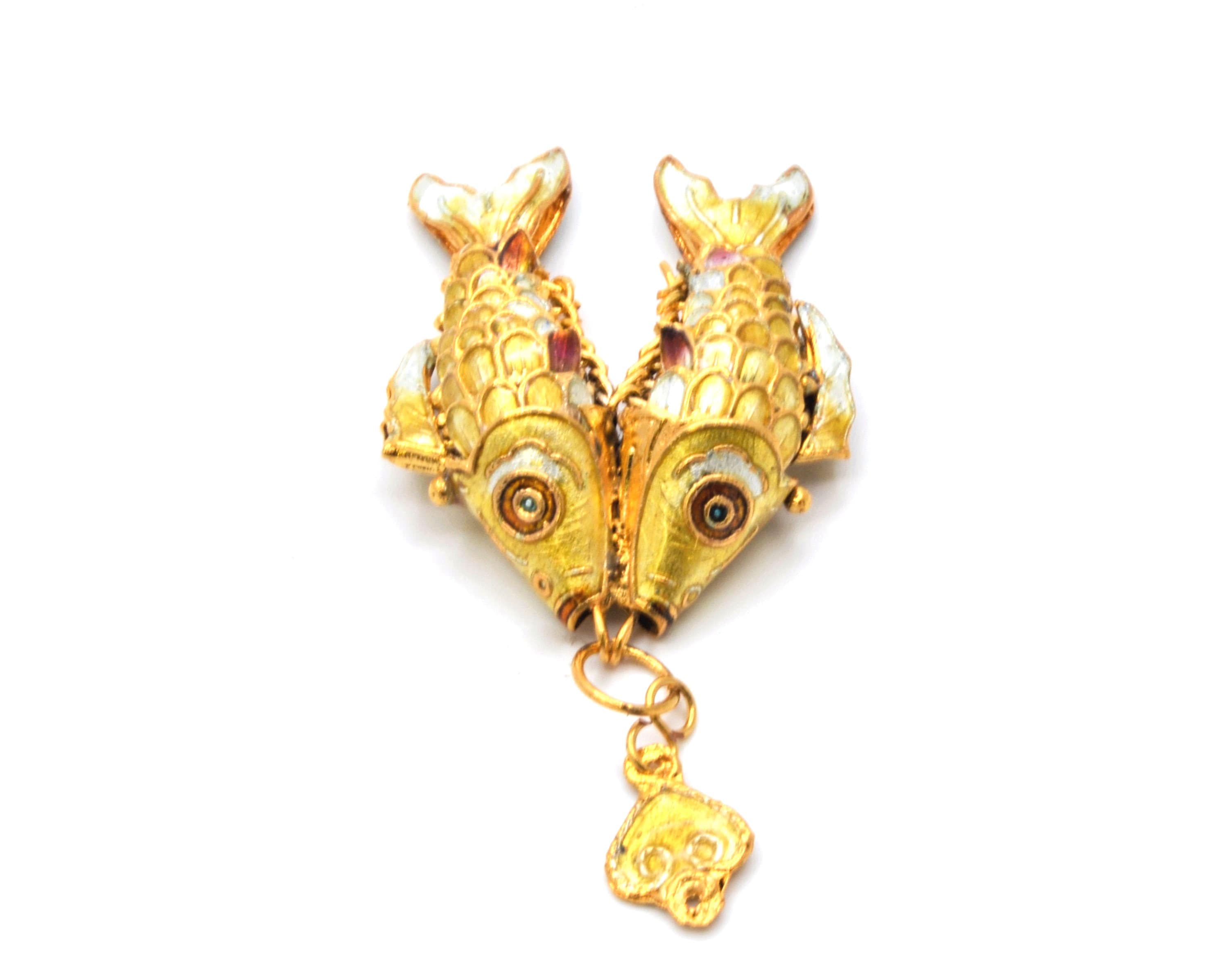 長さ 2.5 インチのヴィンテージ中国七宝焼き関節式ダブル