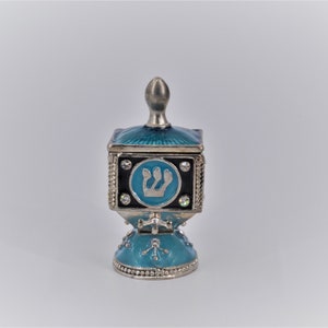 Hand Made Dreidel Trinket Box with Stand. Made with Swarovski Crystals & Enamel.