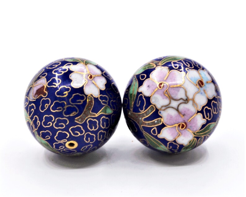 2pcs 30 Mm Cloisonne Enamel Beads. Hand Painted in Floral Etsy