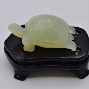 Vintage Hand Crafted Turtle on Stand. Made of Jade with Lots of Details.