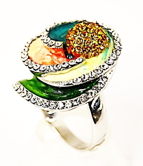 Bague de Cocktail Glamour de cristal Placage d'argent