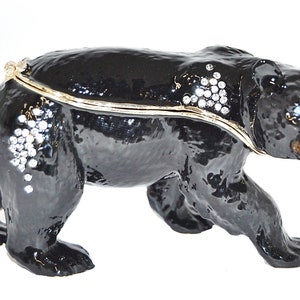 Ciel Black Bear Trinket Box. Hand Set Clear Austrian Crystals with Blue Eyes & Enamel