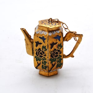Vintage Gold Cloisonne Teapot. Hand Crafted with Flowers & Butterflies Design. Rare To Find