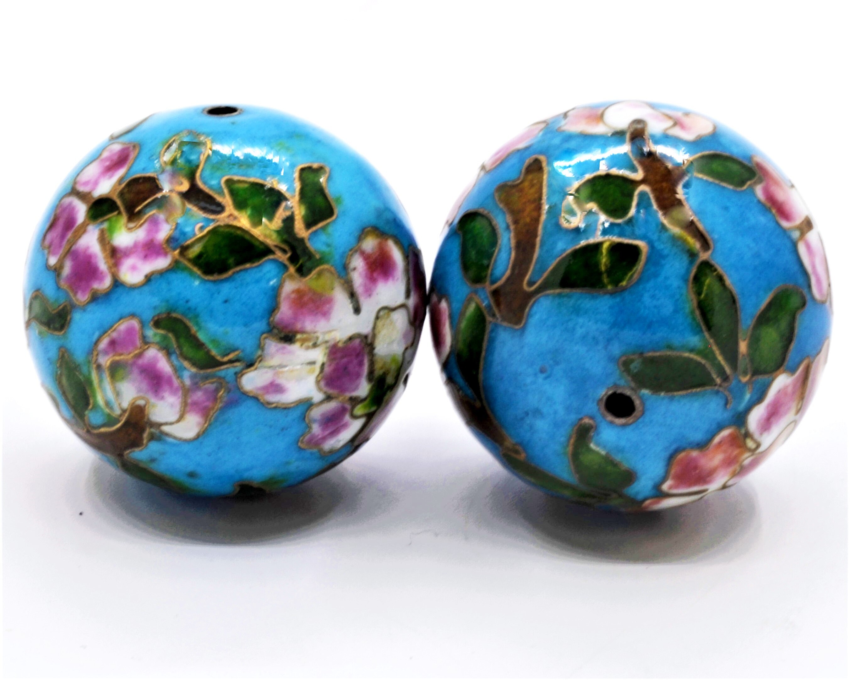 2pc 30 Mm Cloisonne Enamel Beads. Hand Painted Blue Enamel Etsy Australia