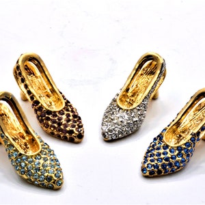 Set of 4 High Heel Shoes. Hand Set Swarovski Crystals on Pewter with Gold Plating.