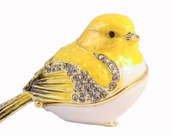 Ciel Collectables Goldfinch Bird Trinket Box, Hand Painted Enamel with Swarovski Crystal