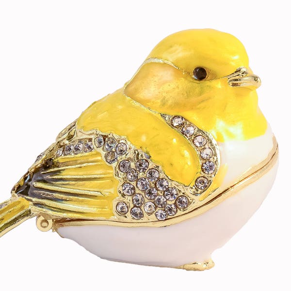 Ciel Collectables Goldfinch Bird Trinket Box, Hand Painted Enamel with Swarovski Crystal